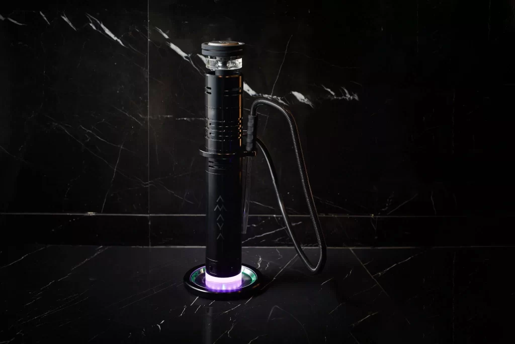 A black shisha with a black background  

