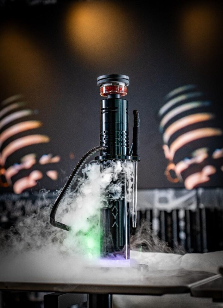 The shisha setup with smoke around