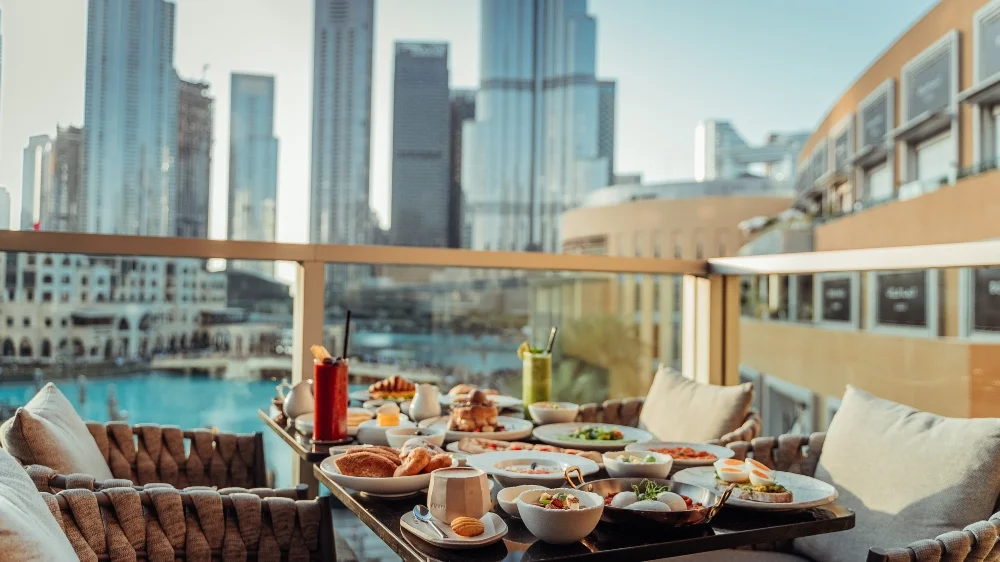 restaurant food with burj khalifa view